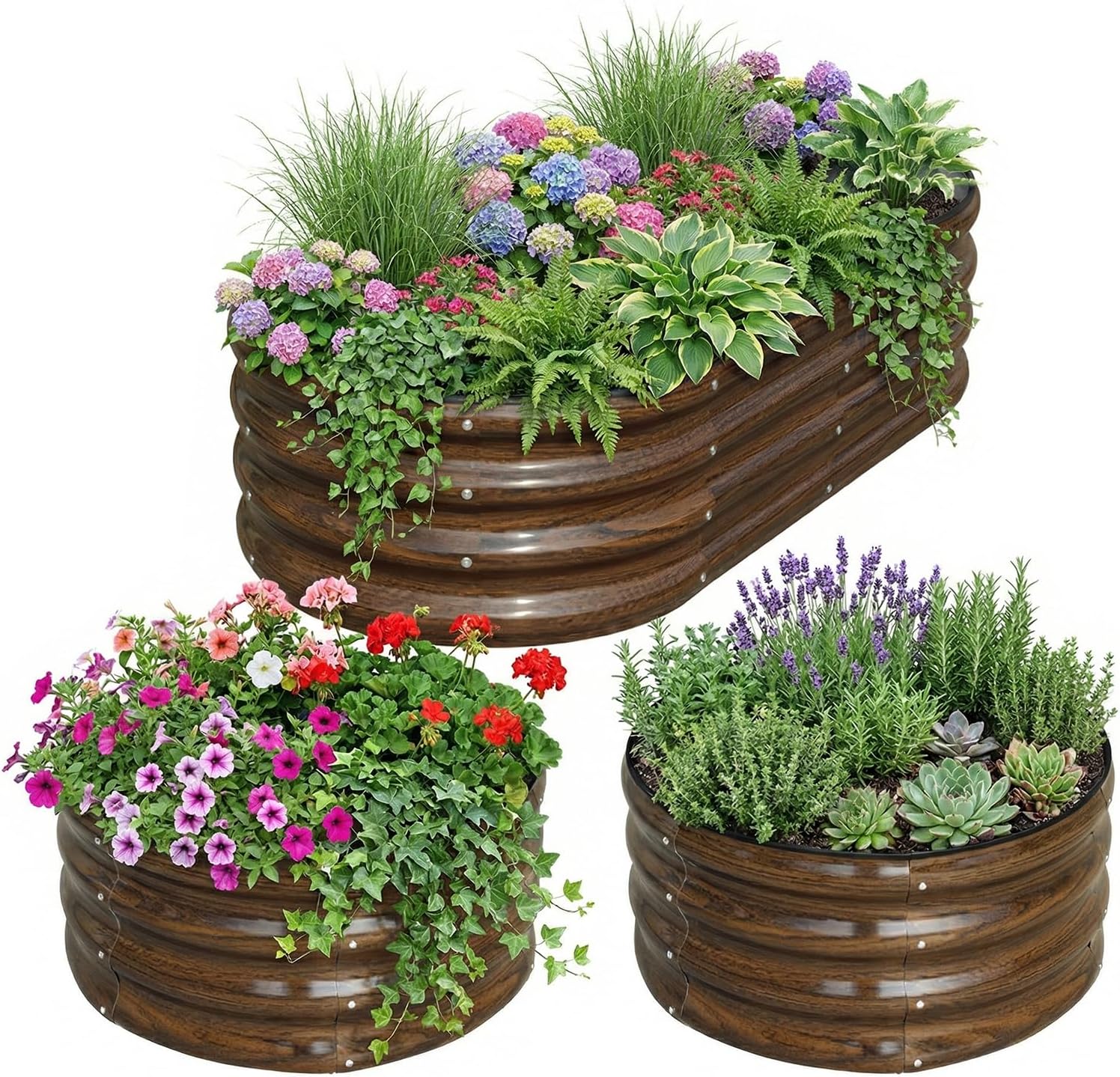 Raised Garden Bed - Zestaw 3 podwyższonych zaroślów odnowionych do